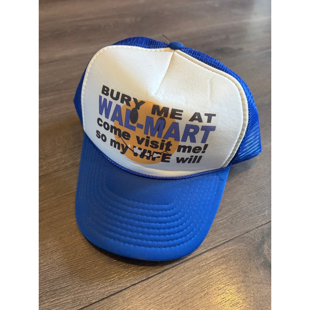 Nissun Cap Bury Me At Wal-Mart Funny Trucker Hat Blue White Snapback Mesh Mesh